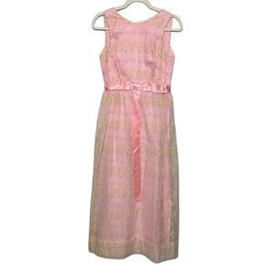 Vintage Pink Lace Floral Embroidered Cottage Core‎ Fairy Midi Maxi Dress Small